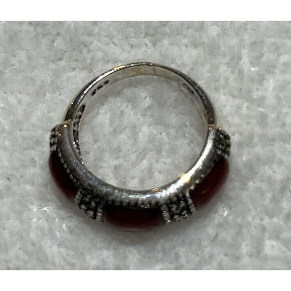 Designer Womens Carnelian Marcasite Sterling Silver Art Deco Style Ring Sz 6.75 - Picture 7 of 8